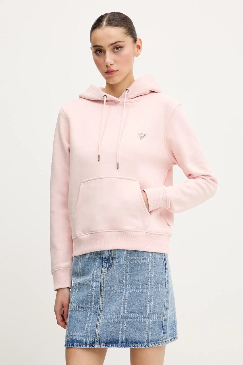 Levně Mikina Guess Jeans dámská, oranžová barva, s kapucí, hladká, W4YQ04 KC811