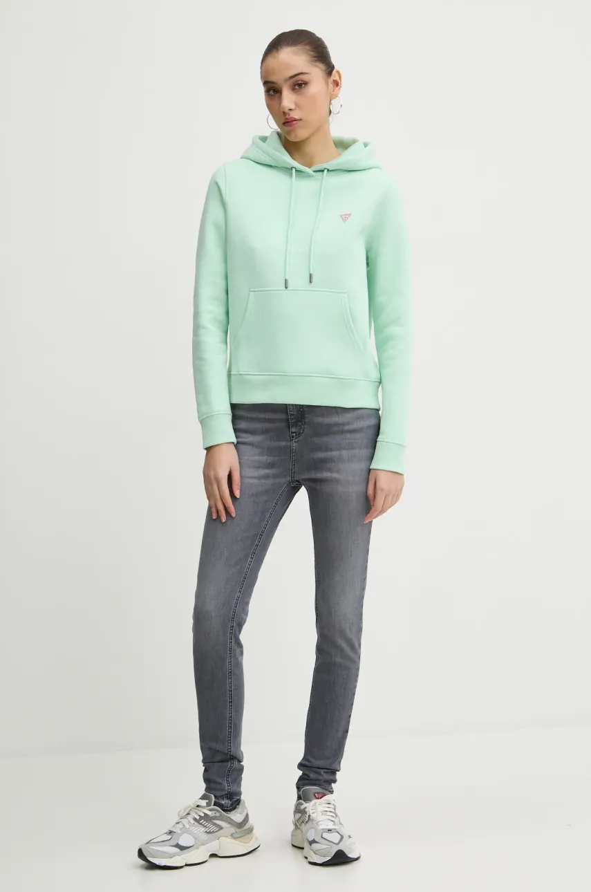 Кофта Guess Jeans женская цвет синий с капюшоном однотонная W4YQ04 KC811 Кофта Guess Jeans женская цвет синий с капюшоном однотонная W4YQ04 KC811