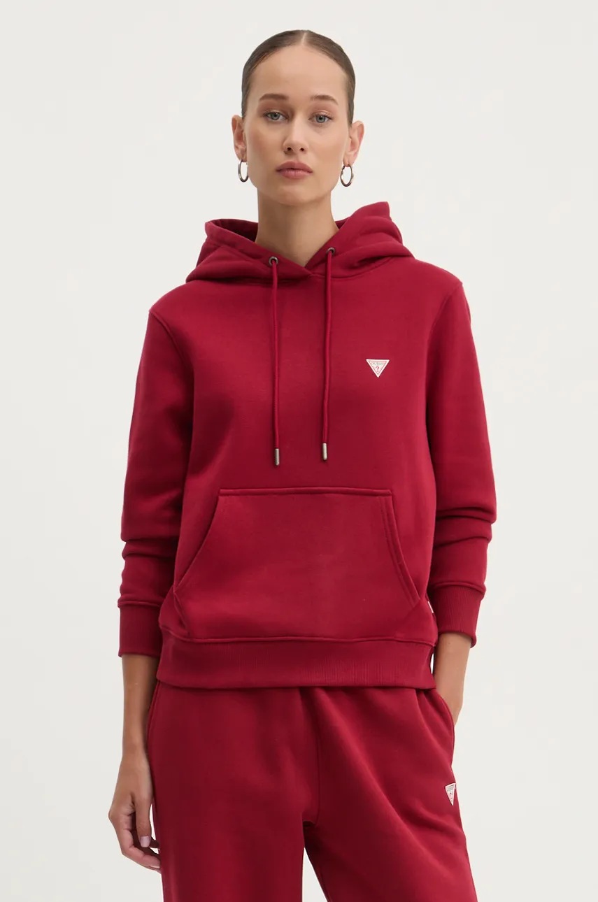 

Суичър Guess Jeans в червено с качулка с изчистен дизайн W4YQ04 KC811, Червен
