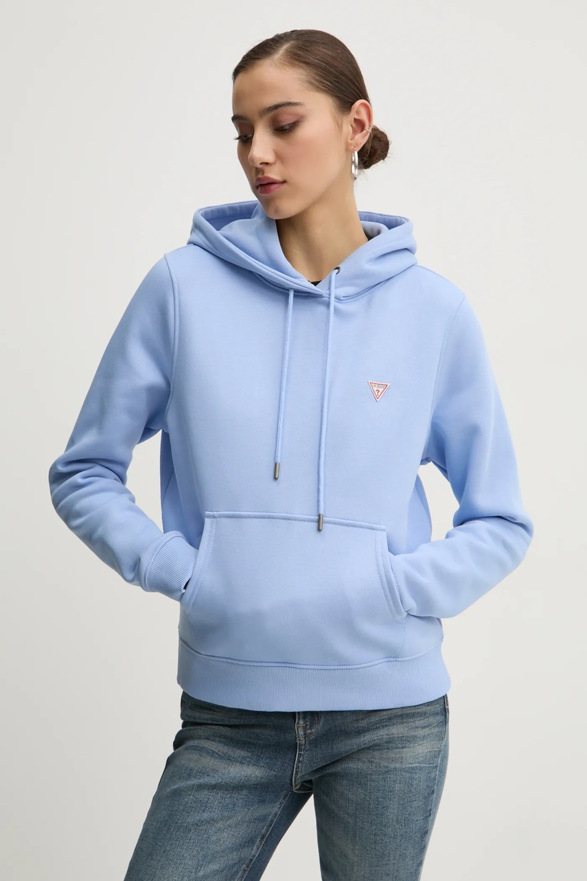 

Суичър Guess Jeans в тъмносиньо с качулка с изчистен дизайн W4YQ04 KC811, Син
