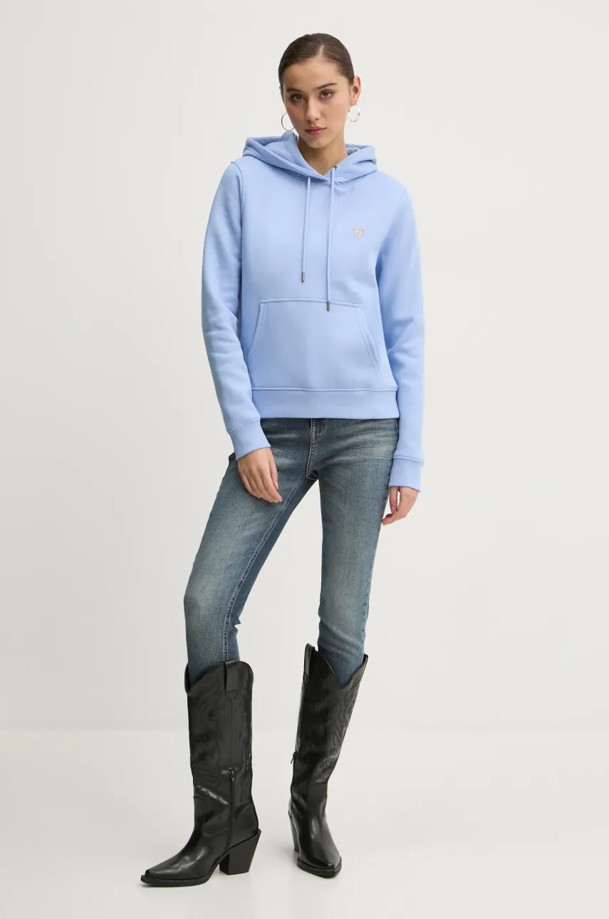 Кофта Guess Jeans женская цвет синий с капюшоном однотонная W4YQ04 KC811 Кофта Guess Jeans женская цвет синий с капюшоном однотонная W4YQ04 KC811