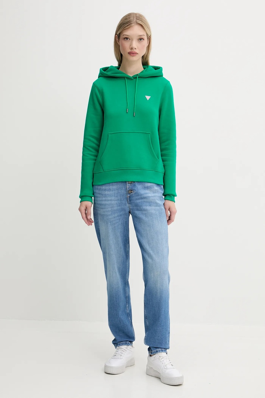 Кофта Guess Jeans цвет оранжевый с капюшоном однотонная W4YQ04 KC811