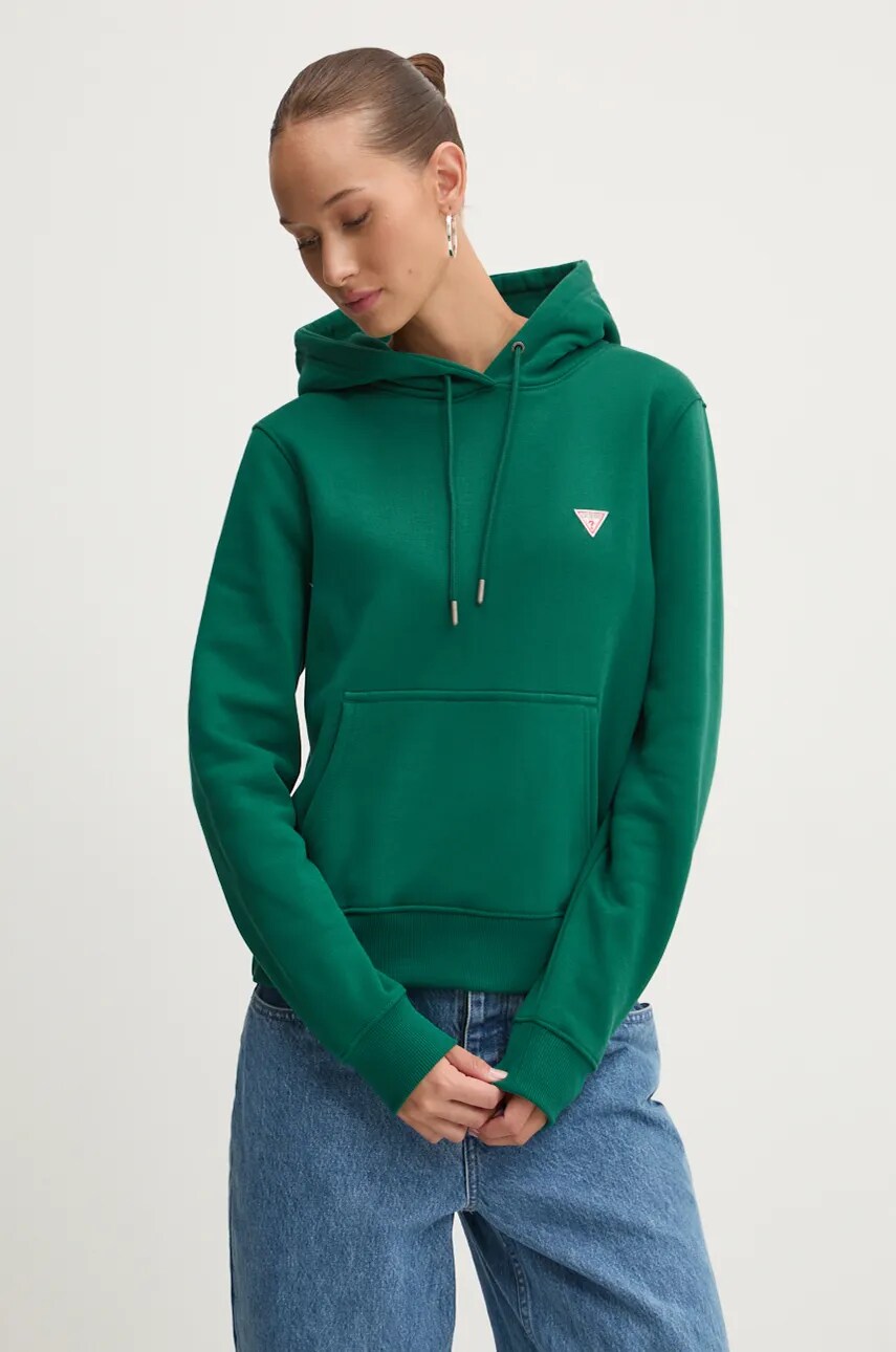 

Суичър Guess Jeans в зелено с качулка с изчистен дизайн W4YQ04 KC811, Зелен