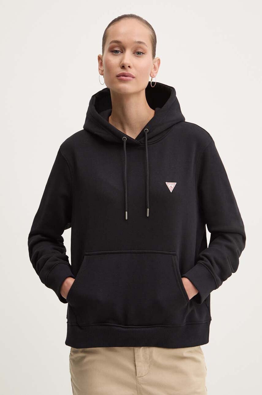 Levně Mikina Guess Jeans dámská, černá barva, s kapucí, hladká, W4YQ04 KC811