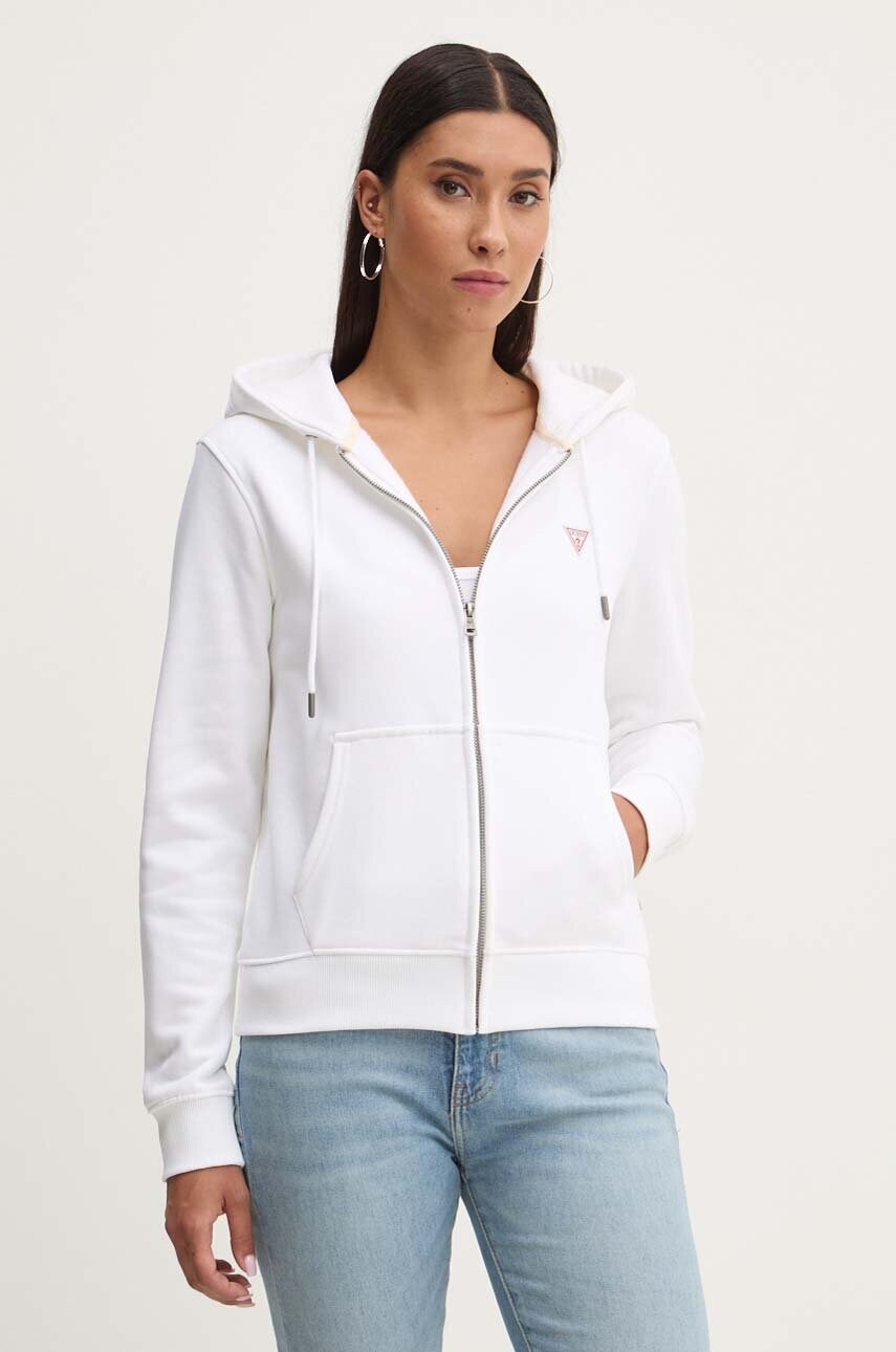 Levně Mikina Guess Jeans dámská, bílá barva, s kapucí, hladká, W4YQ03 KC811