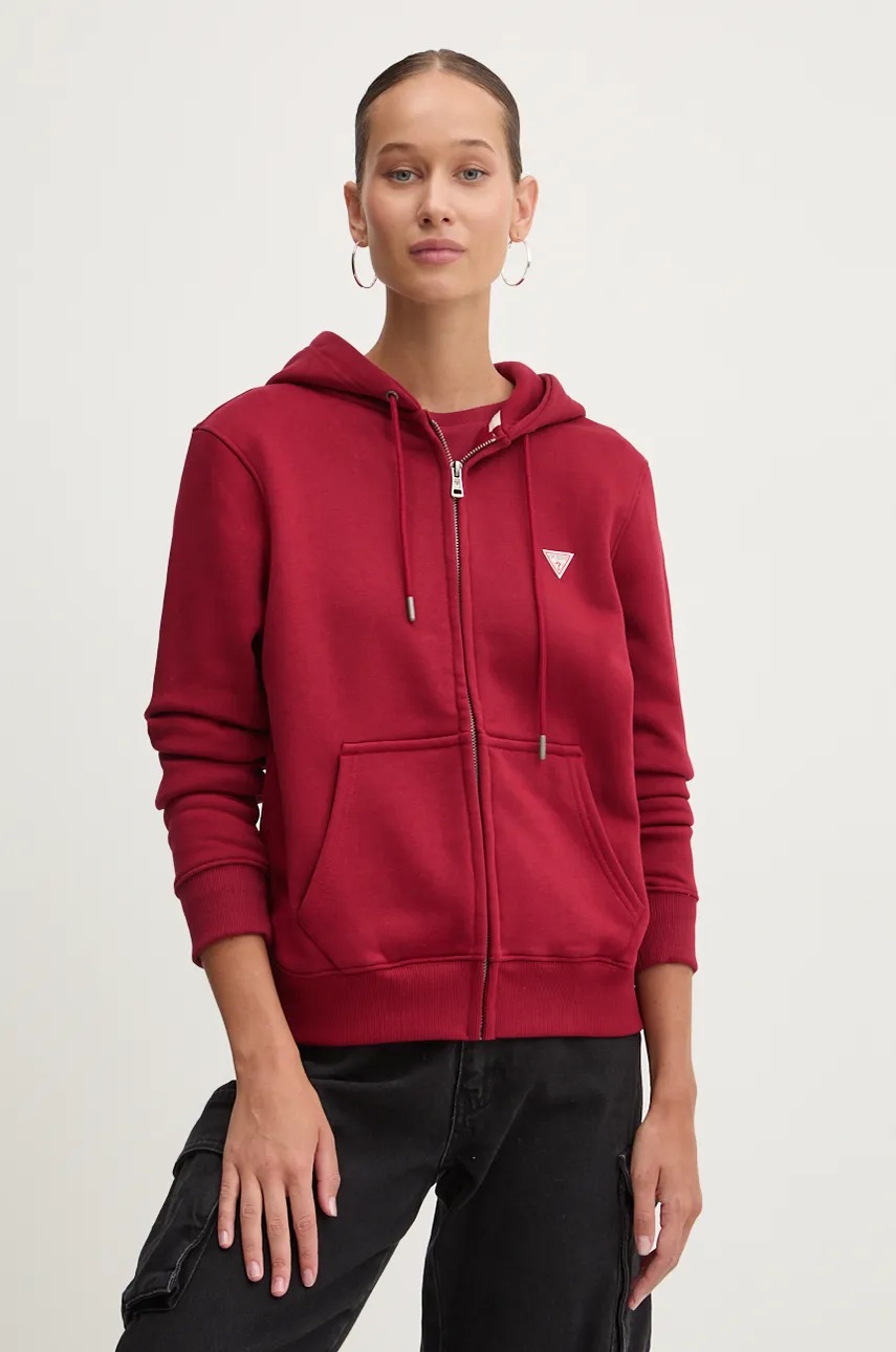 

Суичър Guess Jeans в червено с качулка с изчистен дизайн W4YQ03 KC811, Червен