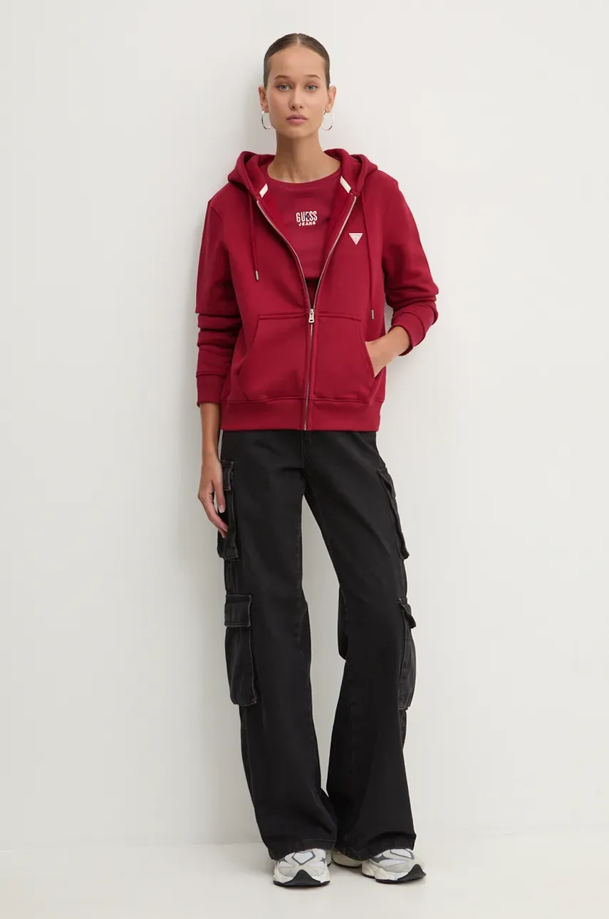 Кофта Guess Jeans женская цвет красный с капюшоном однотонная W4YQ03 KC811 Кофта Guess Jeans женская цвет красный с капюшоном однотонная W4YQ03 KC811