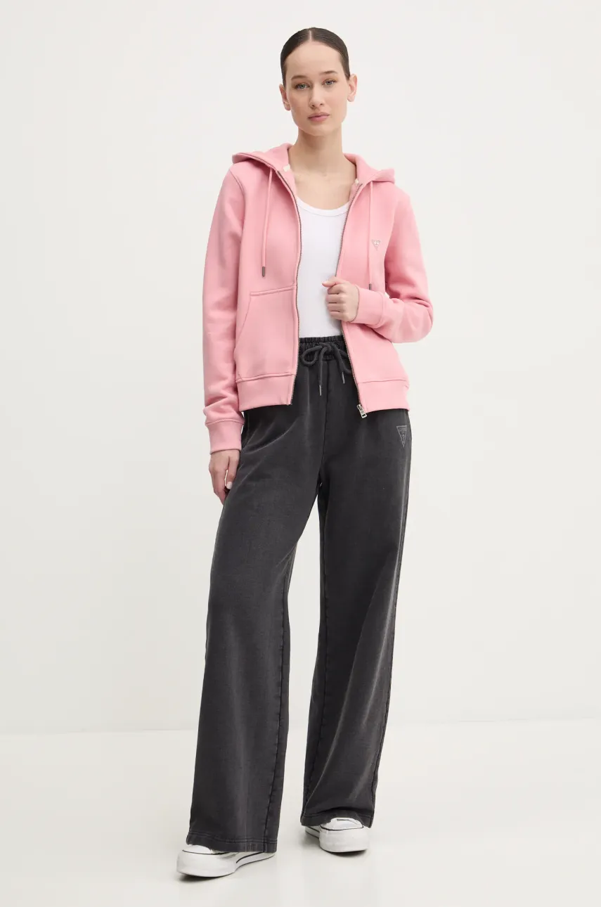 Кофта Guess Jeans женская цвет розовый с капюшоном однотонная W4YQ03 KC811 Кофта Guess Jeans женская цвет розовый с капюшоном однотонная W4YQ03 KC811