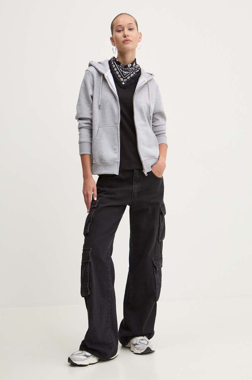 Μπλούζα Guess Jeans χρώμα: γκρι, με κουκούλα, W4YQ03 KC811 φωτογραφία