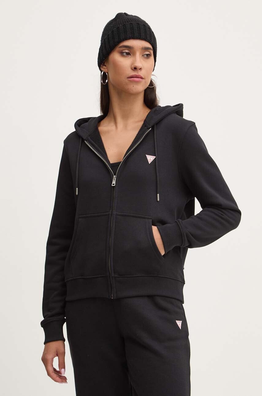 Levně Mikina Guess Jeans dámská, černá barva, s kapucí, hladká, W4YQ03 KC811