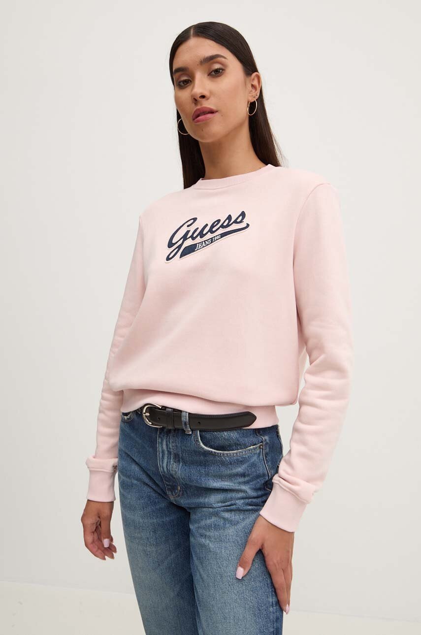 

Суичър Guess Jeans в розово с апликация W4YQ11 KC811, Розов