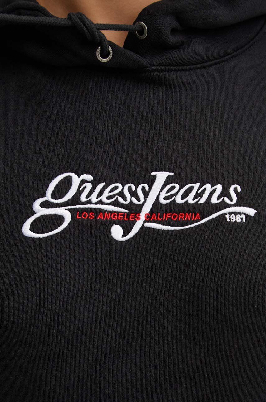 Dukserica Guess Jeans Za žene, Boja: Crna, S Kapuljačom, S Aplikacijom, W4YQ12 KC811