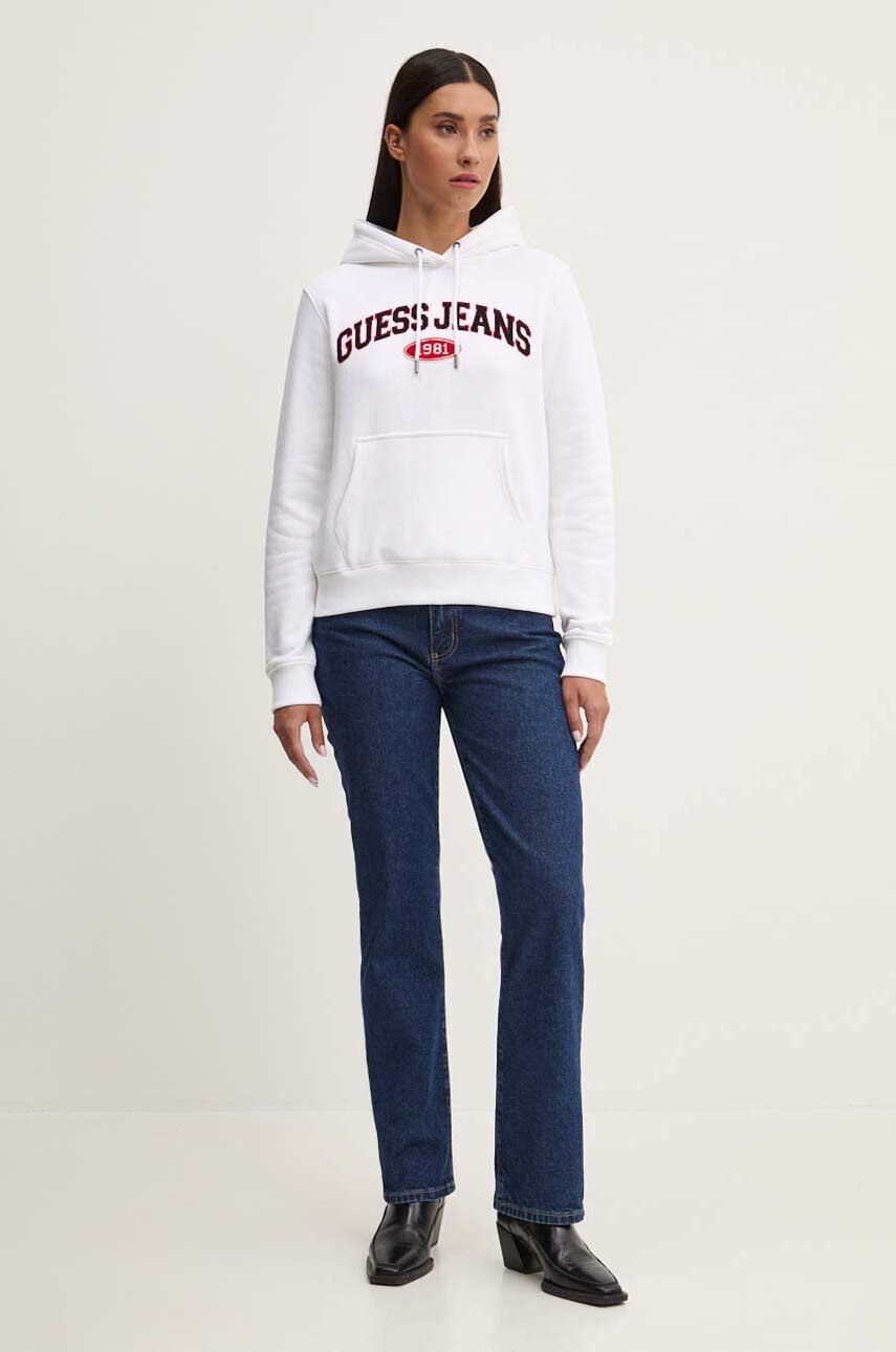 Μπλούζα Guess Jeans χρώμα: άσπρο, με κουκούλα, W4YQ09 KC811 φωτογραφία