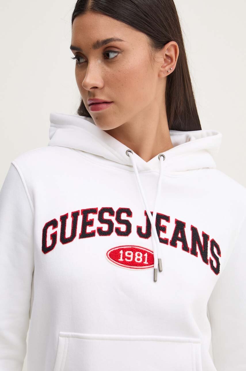 Μπλούζα Guess Jeans χρώμα: άσπρο, με κουκούλα, W4YQ09 KC811 φωτογραφία