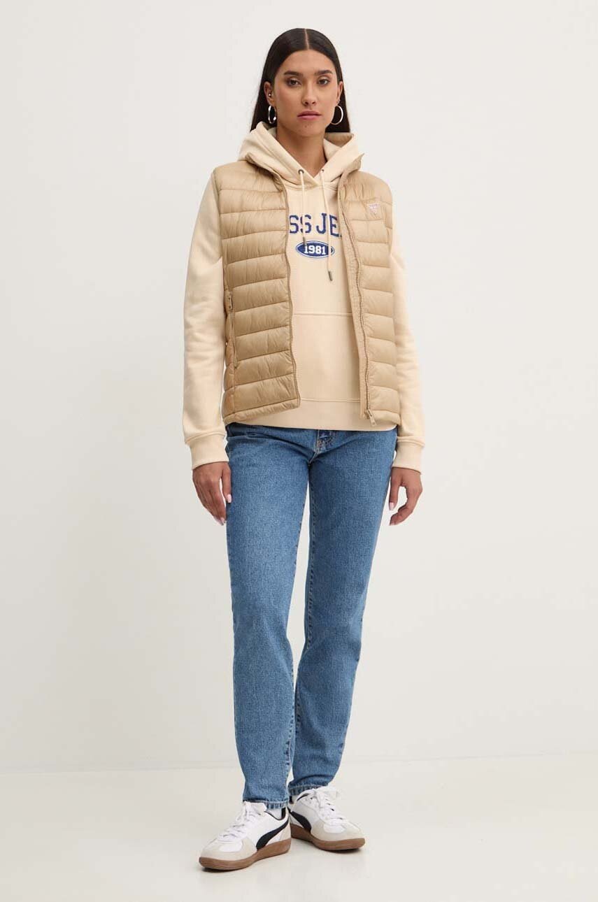 Μπλούζα Guess Jeans χρώμα: μπεζ, με κουκούλα, W4YQ09 KC811 φωτογραφία