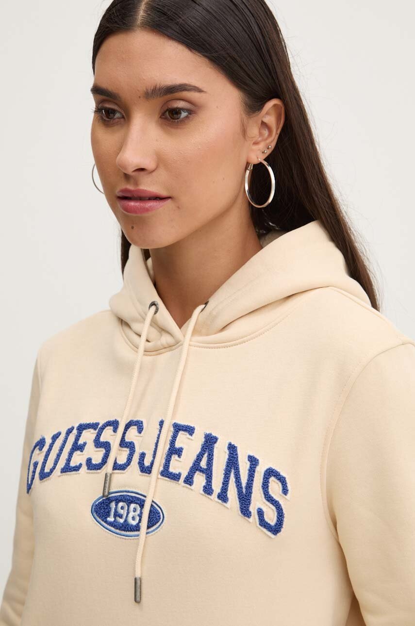 Μπλούζα Guess Jeans χρώμα: μπεζ, με κουκούλα, W4YQ09 KC811 φωτογραφία