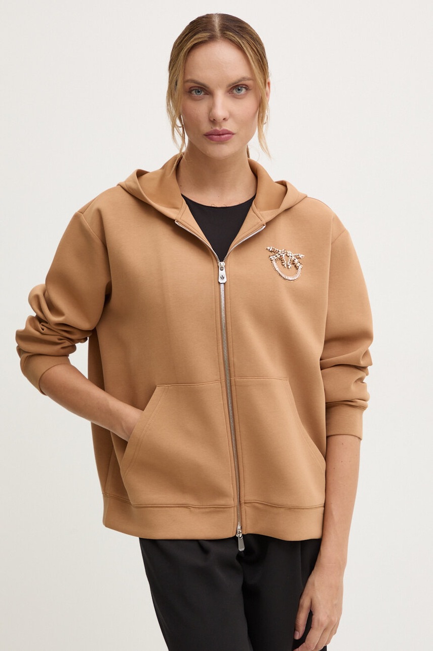 

Суичър Pinko в кафяво с качулка с апликация 104122 A24G, Кафяв
