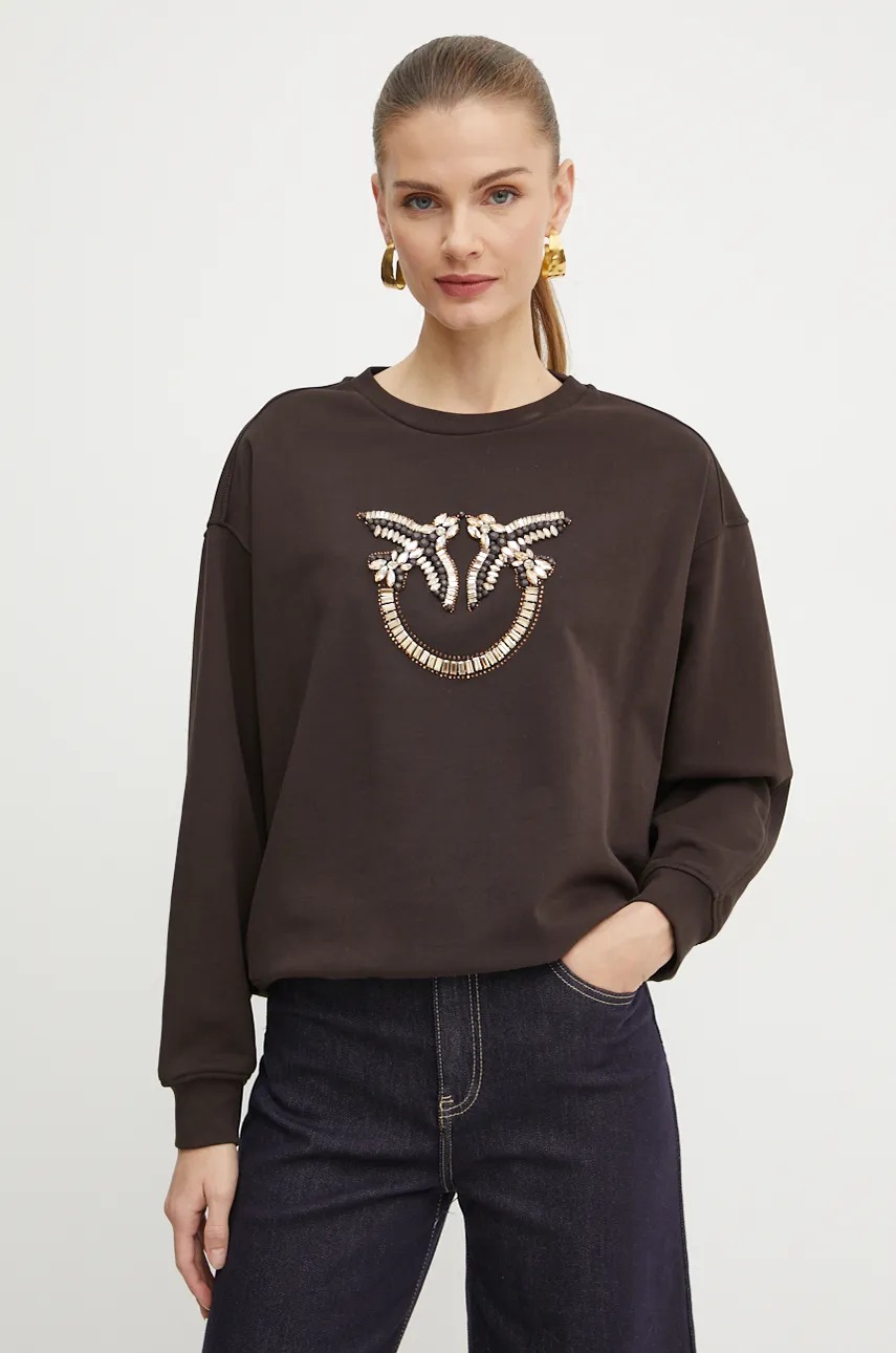 

Памучен суичър Pinko в кафяво с апликация 100534 A24F, Кафяв