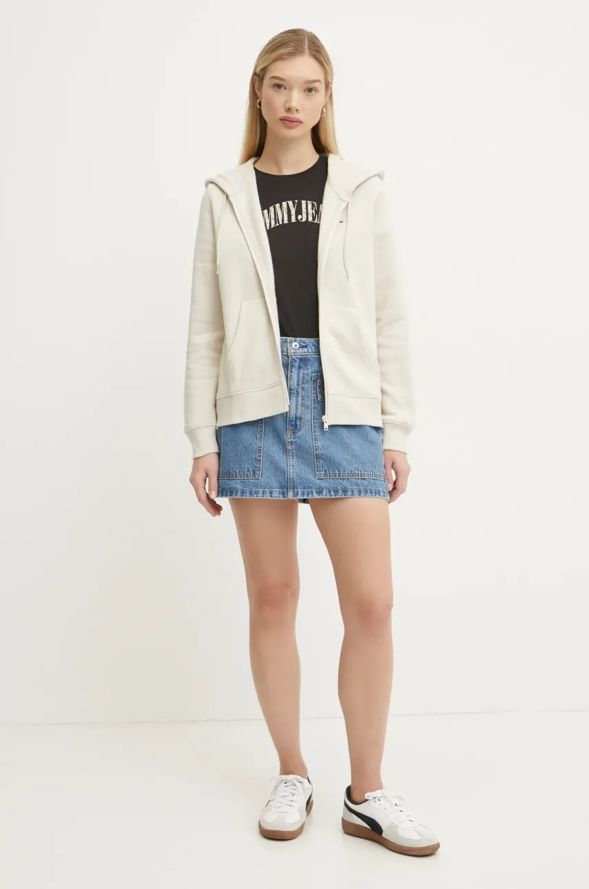 Кофта Tommy Jeans женская цвет бежевый с капюшоном однотонная DW0DW19729 Кофта Tommy Jeans женская цвет бежевый с капюшоном однотонная DW0DW19729
