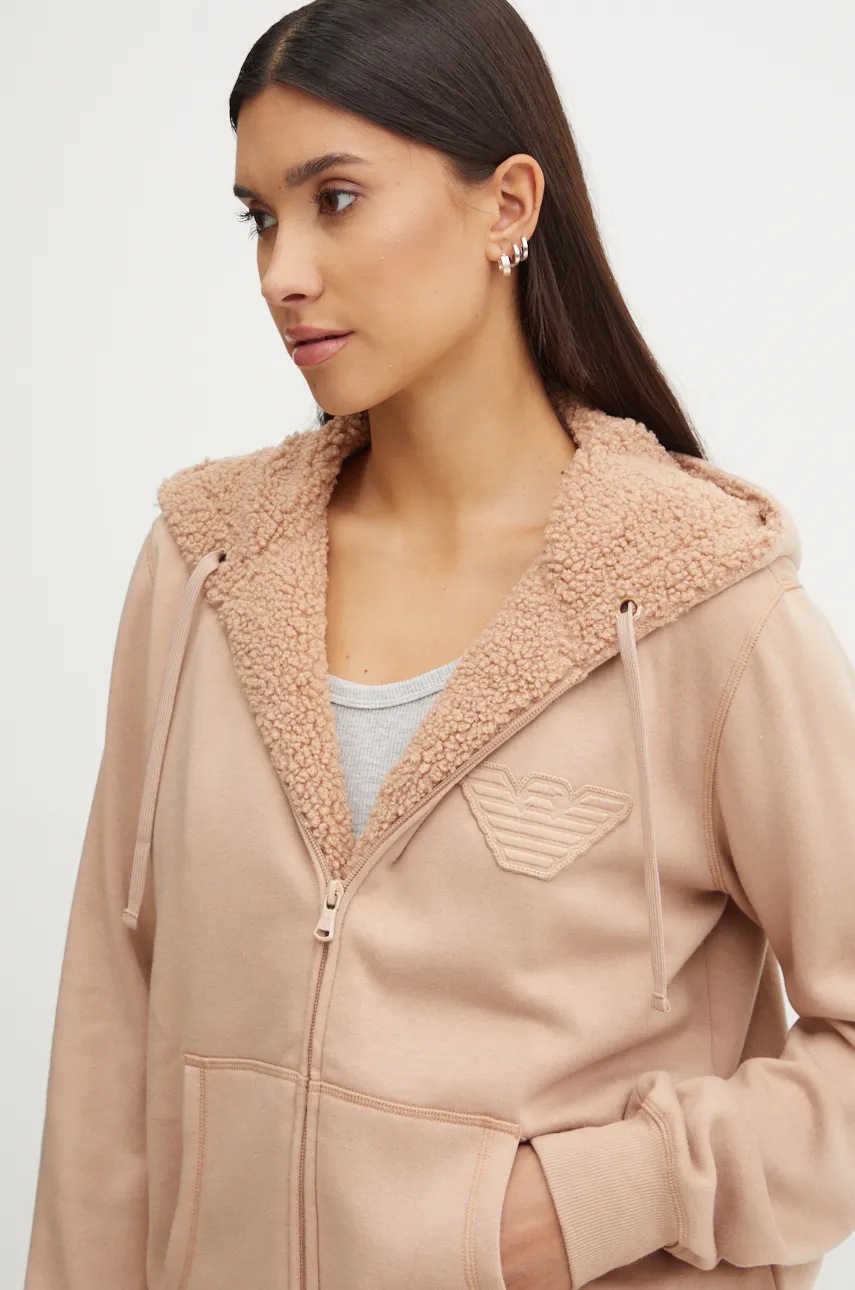 

Домашен суичър Emporio Armani Underwear в кафяво с качулка с изчистен дизайн 164610 4F256, Кафяв