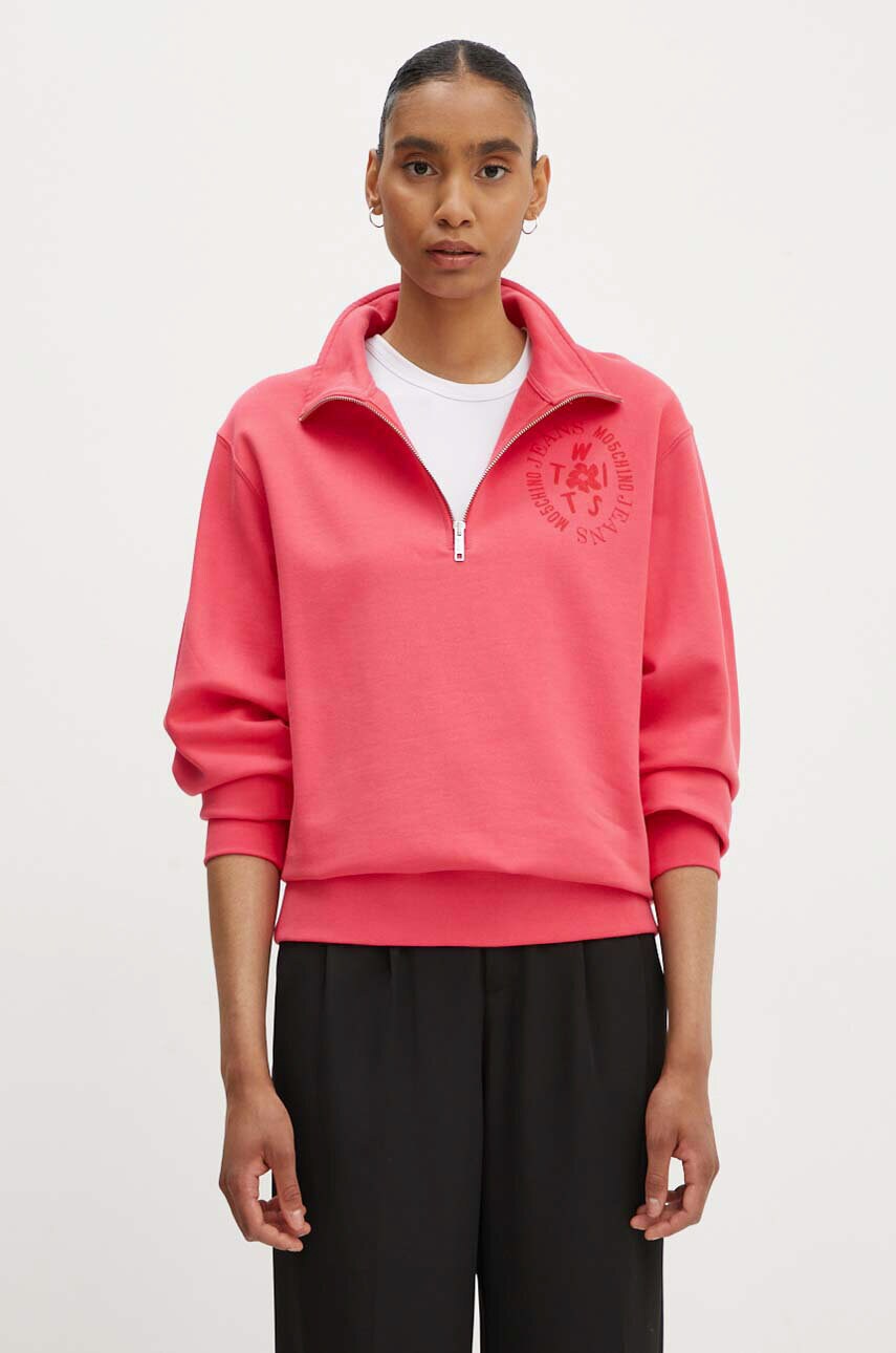 Moschino Jeans hanorac de bumbac femei, culoarea roz, cu imprimeu, 1702.8233 Moschino Jeans hanorac de bumbac femei, culoarea roz, cu imprimeu, 1702.8233