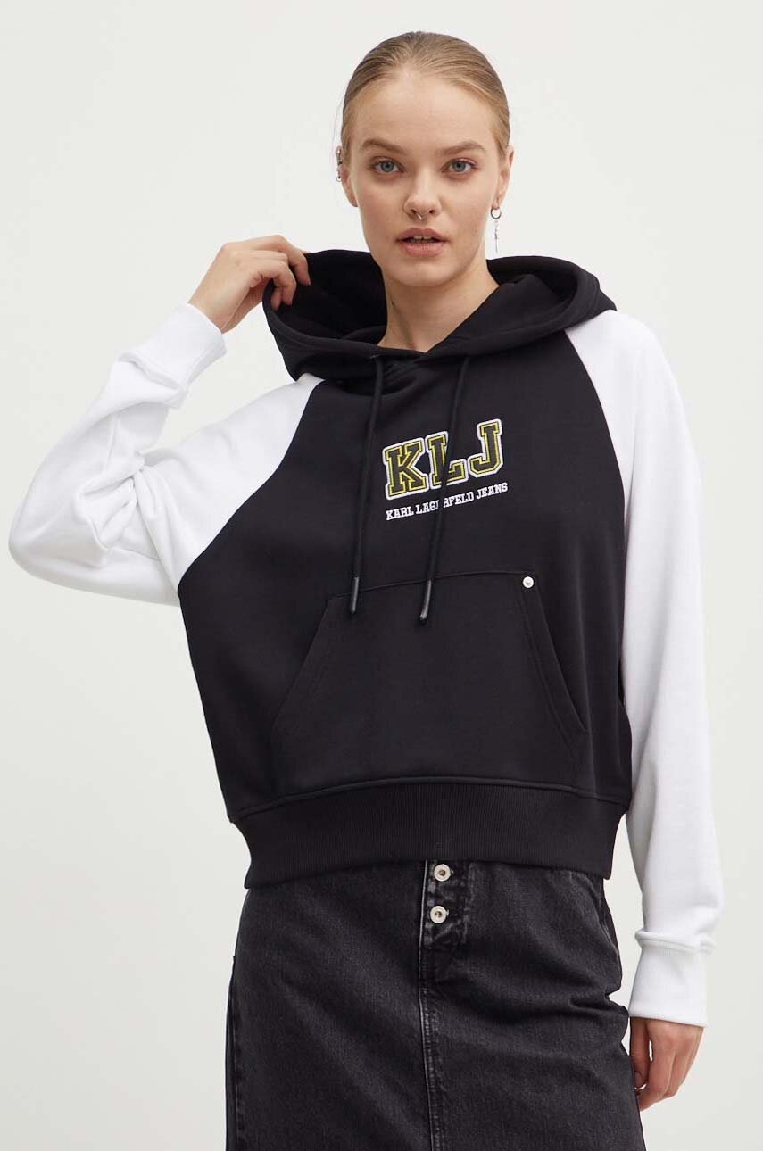 

Памучен суичър Karl Lagerfeld Jeans в черно с качулка с апликация 245J1805, Черен