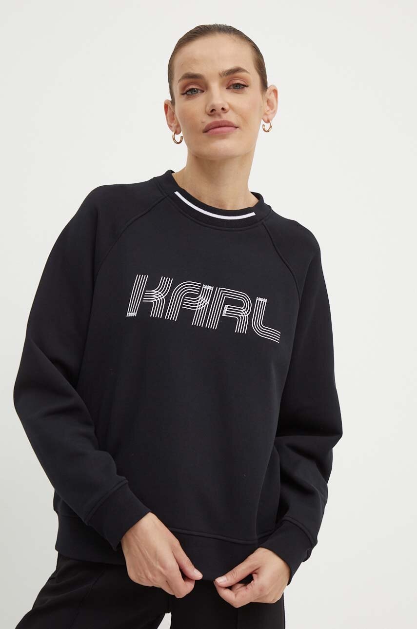 Karl Lagerfeld hanorac de bumbac femei, culoarea negru, cu imprimeu, 245W1803 Karl Lagerfeld hanorac de bumbac femei, culoarea negru, cu imprimeu, 245W1803