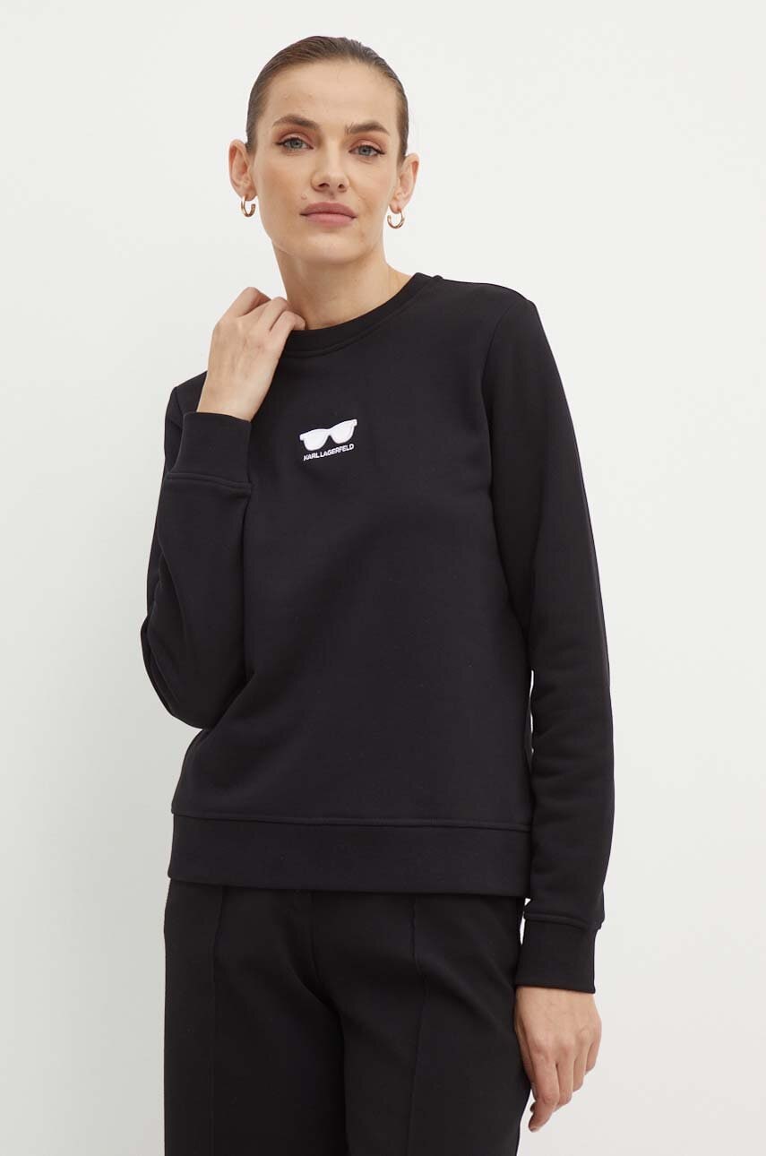 Karl Lagerfeld hanorac de bumbac femei, culoarea negru, cu imprimeu, 245W1813 Karl Lagerfeld hanorac de bumbac femei, culoarea negru, cu imprimeu, 245W1813