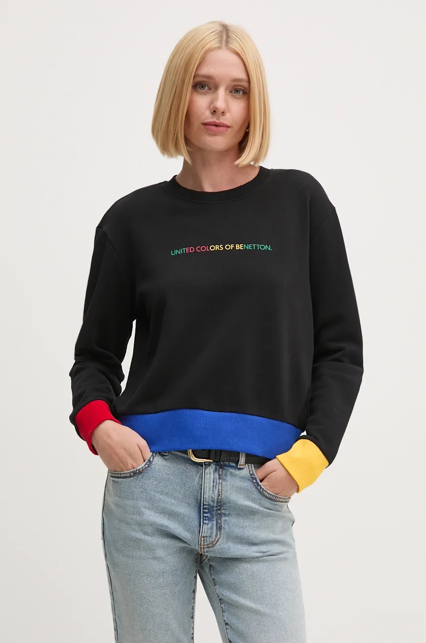 

Памучен суичър United Colors of Benetton в черно с принт 3J68D107Z, Черен