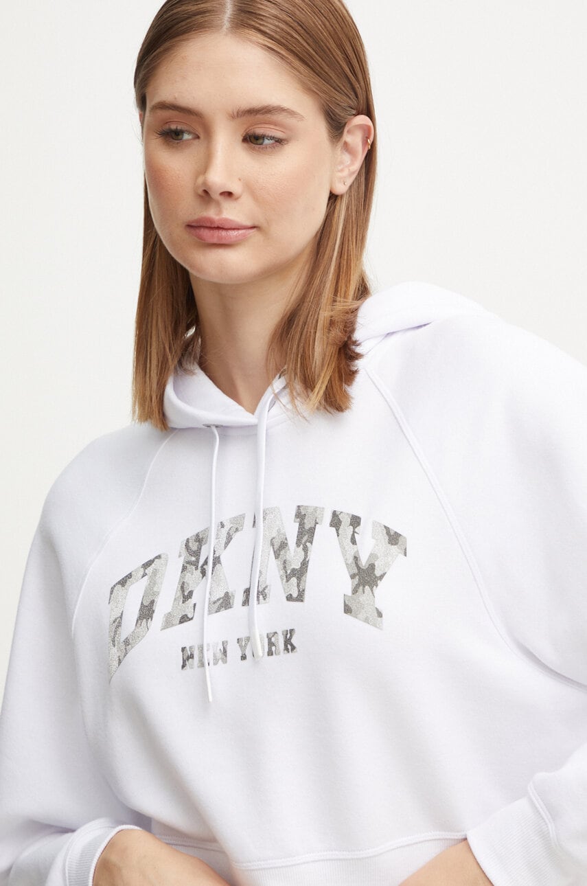 Dkny bluza femei, culoarea alb, cu glugă, cu imprimeu, DP4T9938