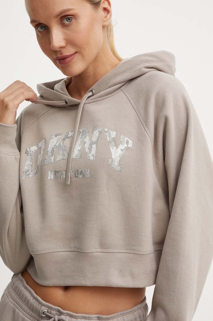 

Суичър Dkny в кафяво с качулка с принт DP4T9938, Кафяв