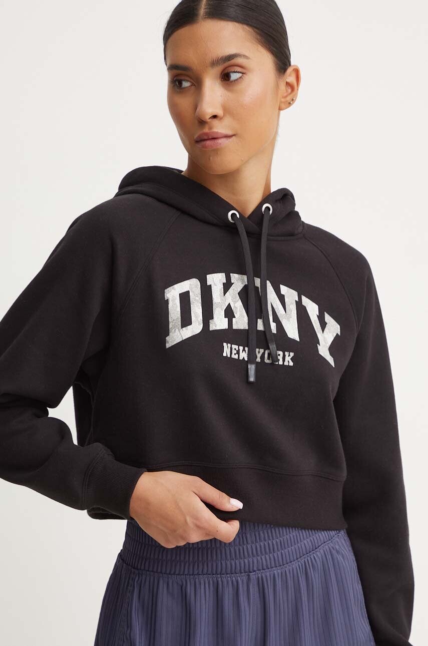 Dkny bluza femei, culoarea negru, cu glugă, cu imprimeu, DP4T9938