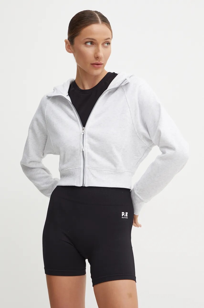 Levně Mikina Dkny dámská, šedá barva, s kapucí, hladká, DP4J9487