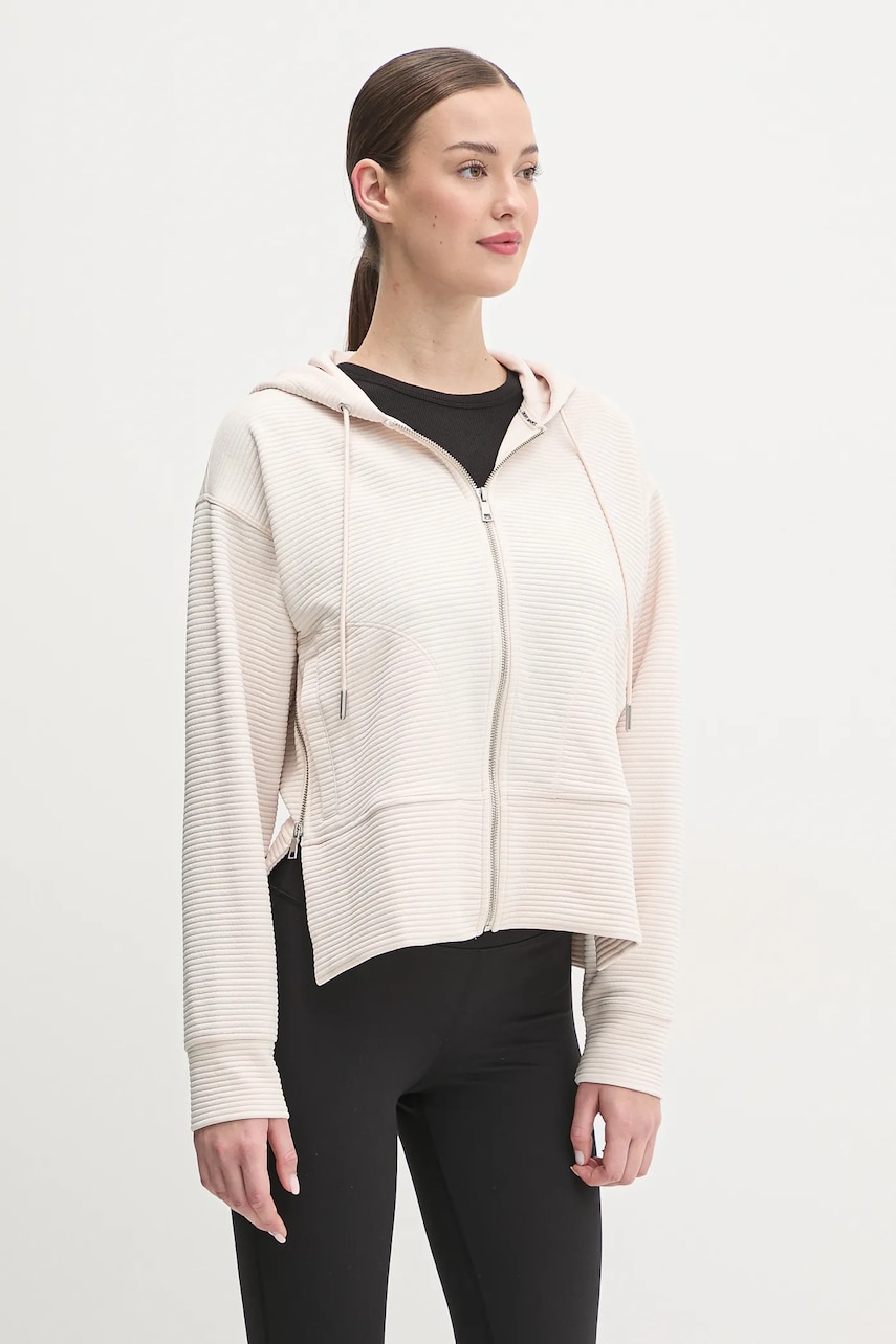 Dkny bluza femei, culoarea bej, cu glugă, neted, DP4J9312 Dkny bluza femei, culoarea bej, cu glugă, neted, DP4J9312
