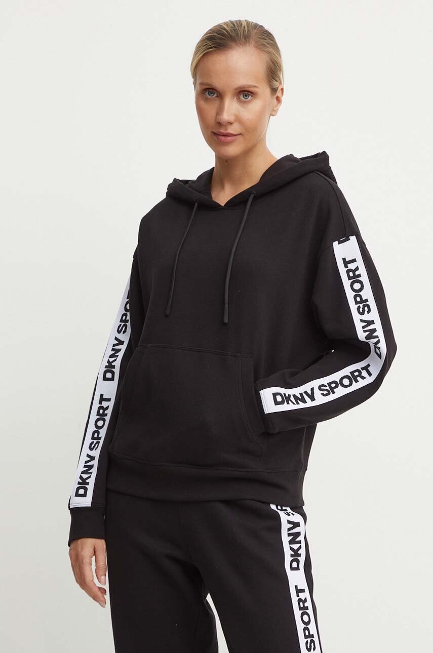 Dkny bluza femei, culoarea negru, cu glugă, cu imprimeu, DP4T9950