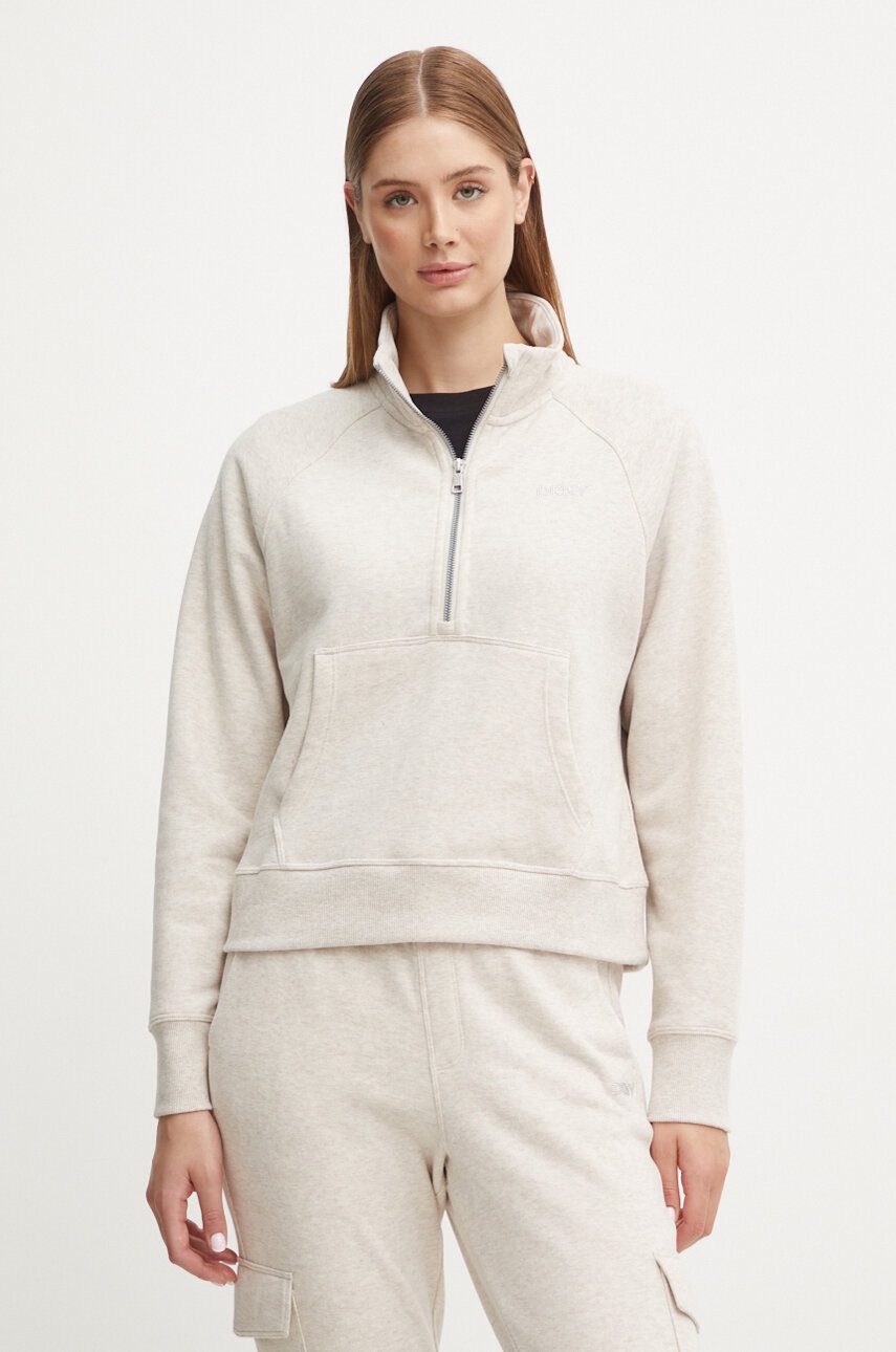 Dkny bluza femei, culoarea bej, cu glugă, cu imprimeu, DP4T9993