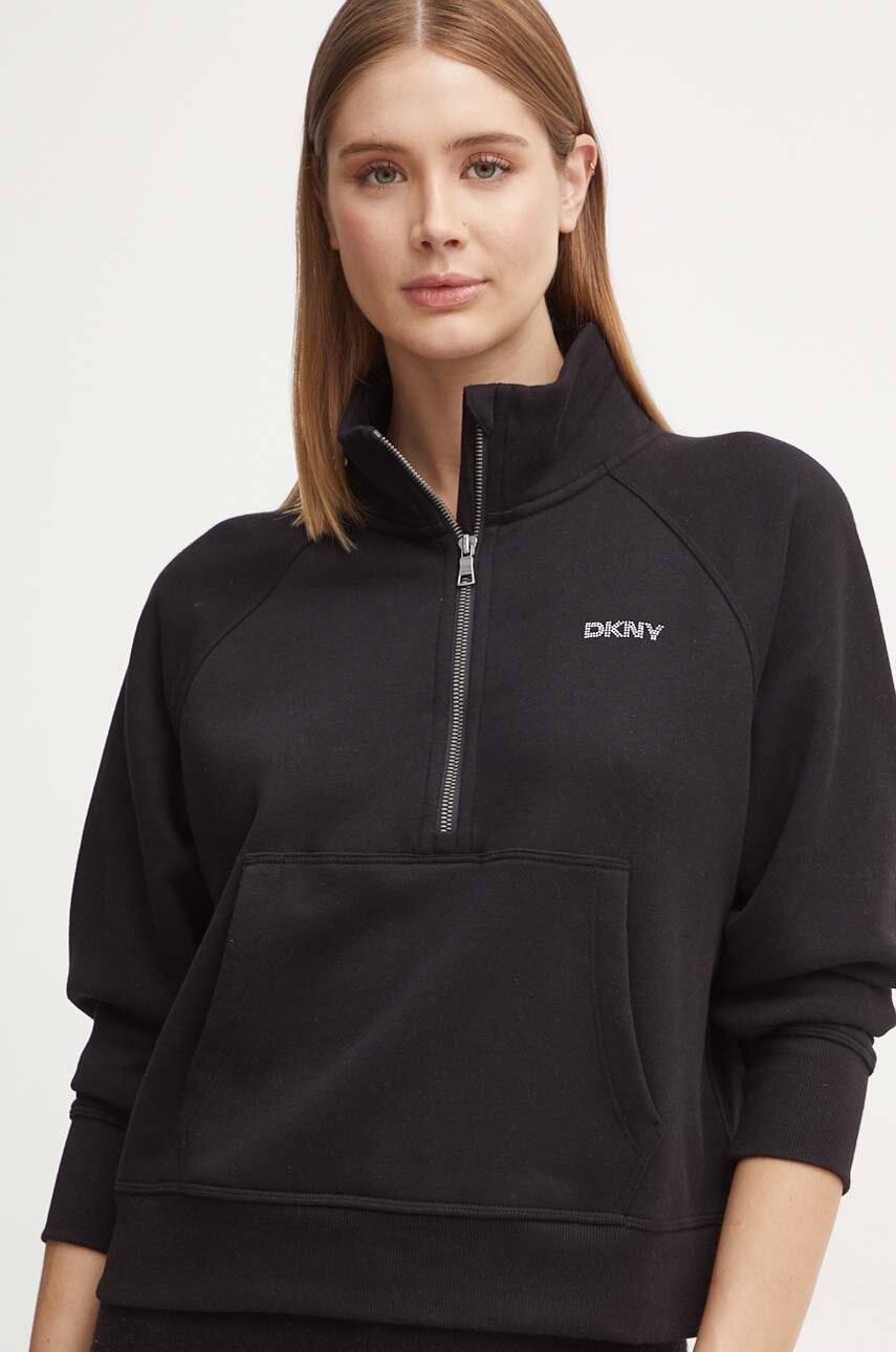Dkny bluza femei, culoarea negru, cu glugă, cu imprimeu, DP4T9993