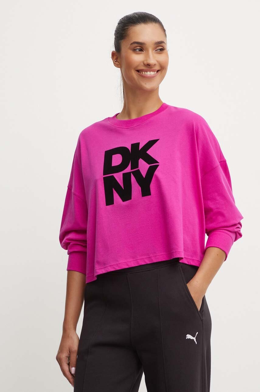 

Памучна блуза с дълги ръкави Dkny в розово DP4T9975, Розов