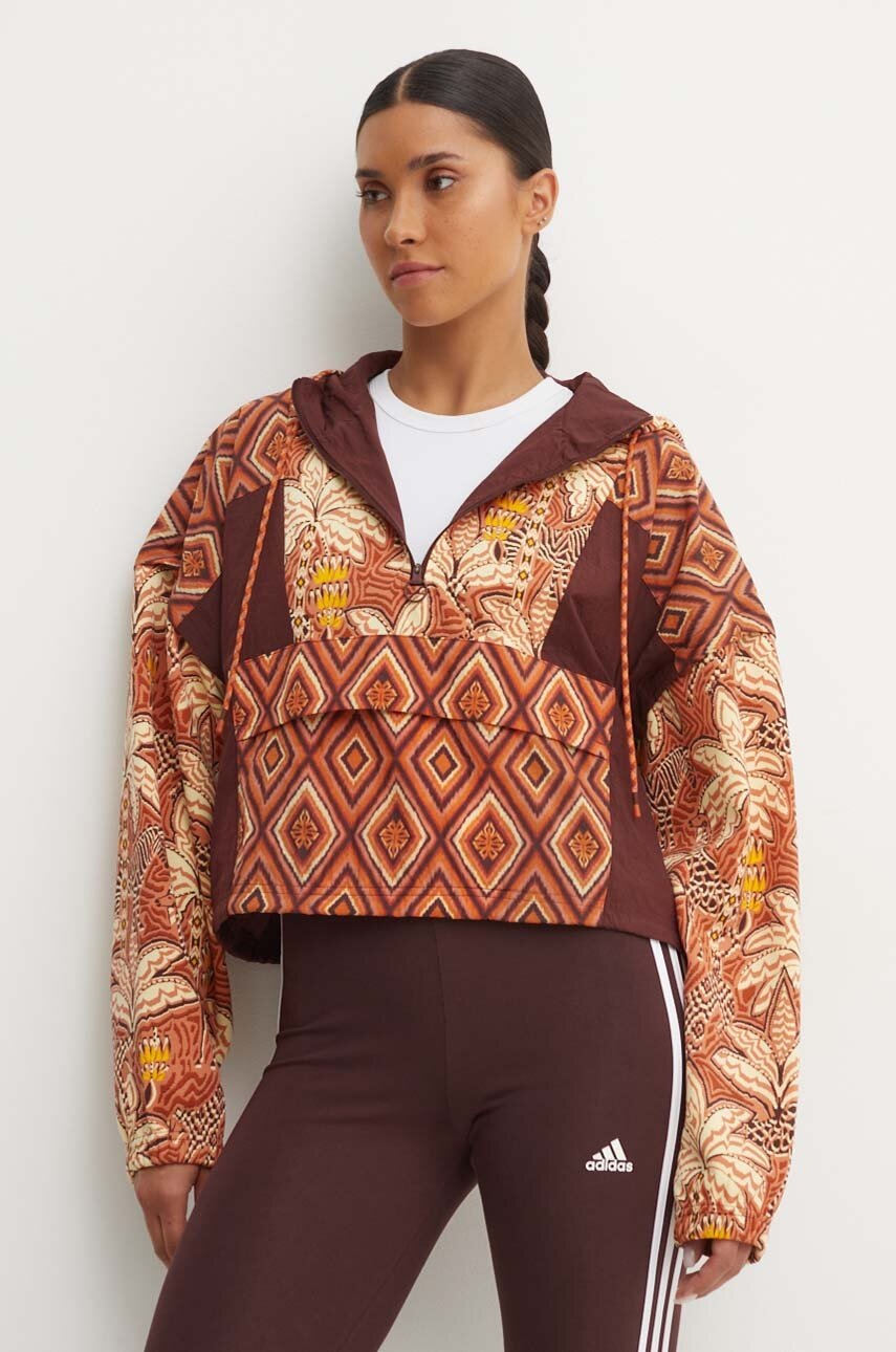 

Суичър adidas x Farm Rio в кафяво с качулка с десен IV9749, Кафяв