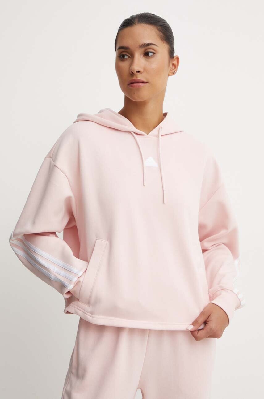 adidas bluza Future Icons femei, culoarea roz, cu glugă, cu imprimeu, IW5193