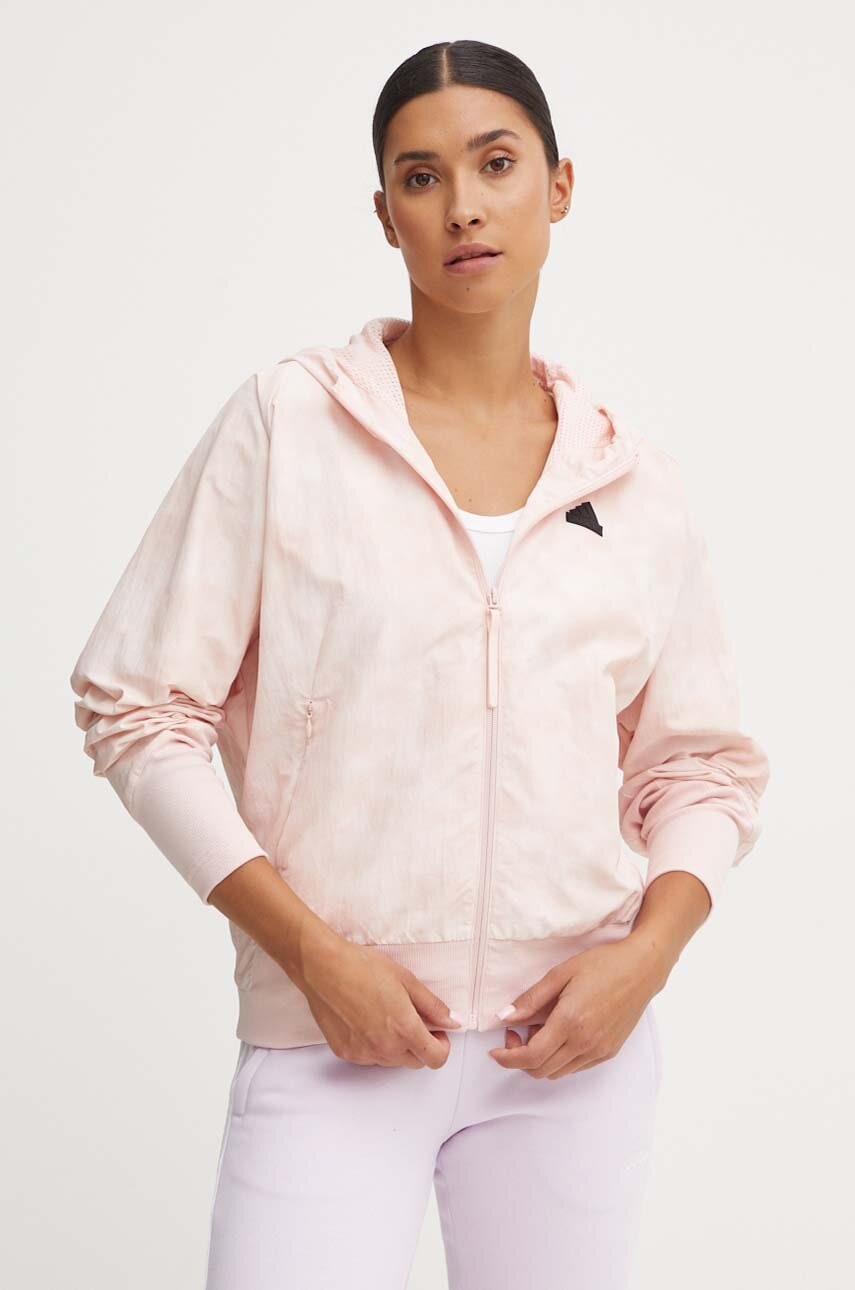 adidas geaca ZNE femei, culoarea roz, de tranzitie, oversize, IW7735
