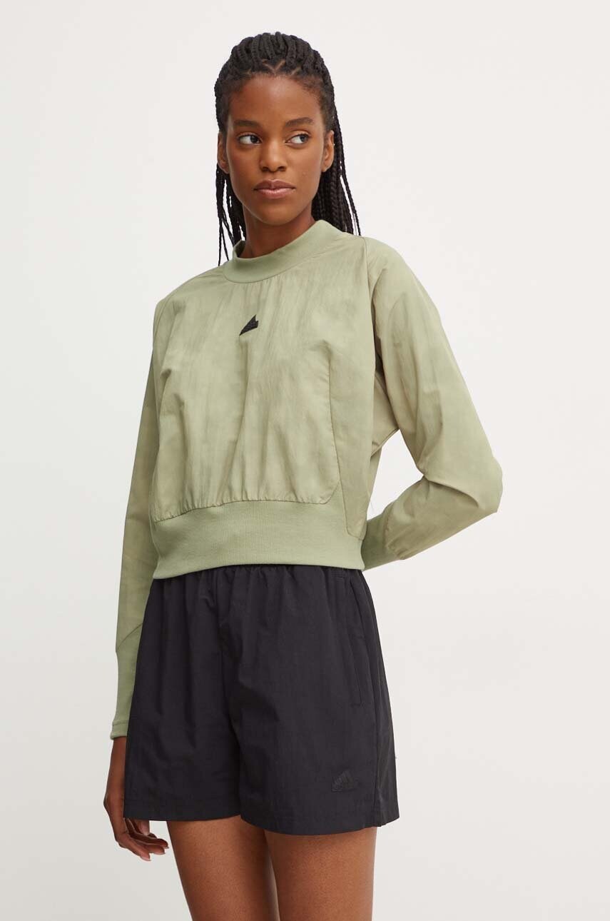 adidas bluza ZNE femei, culoarea verde, neted, IW7756 adidas bluza ZNE femei, culoarea verde, neted, IW7756