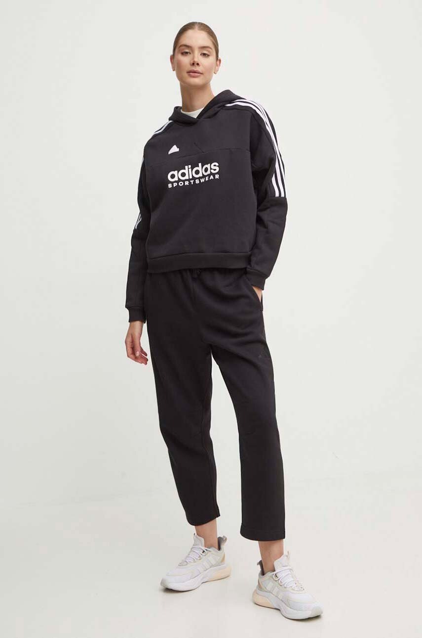 adidas bluza Tiro femei, culoarea negru, cu glugă, cu imprimeu, IX3780