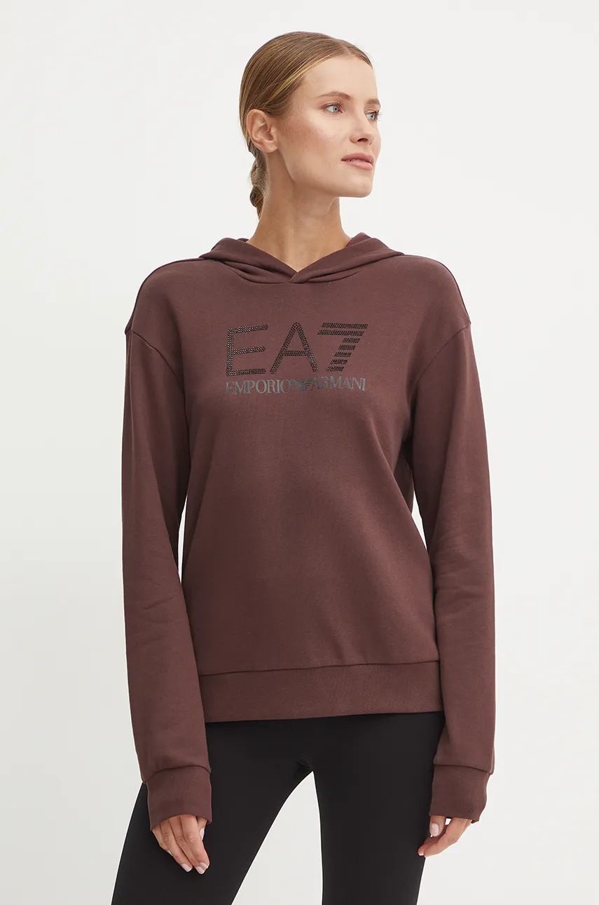 

Суичър EA7 Emporio Armani в кафяво с качулка с апликация TJDOZ.6DTM17, Кафяв