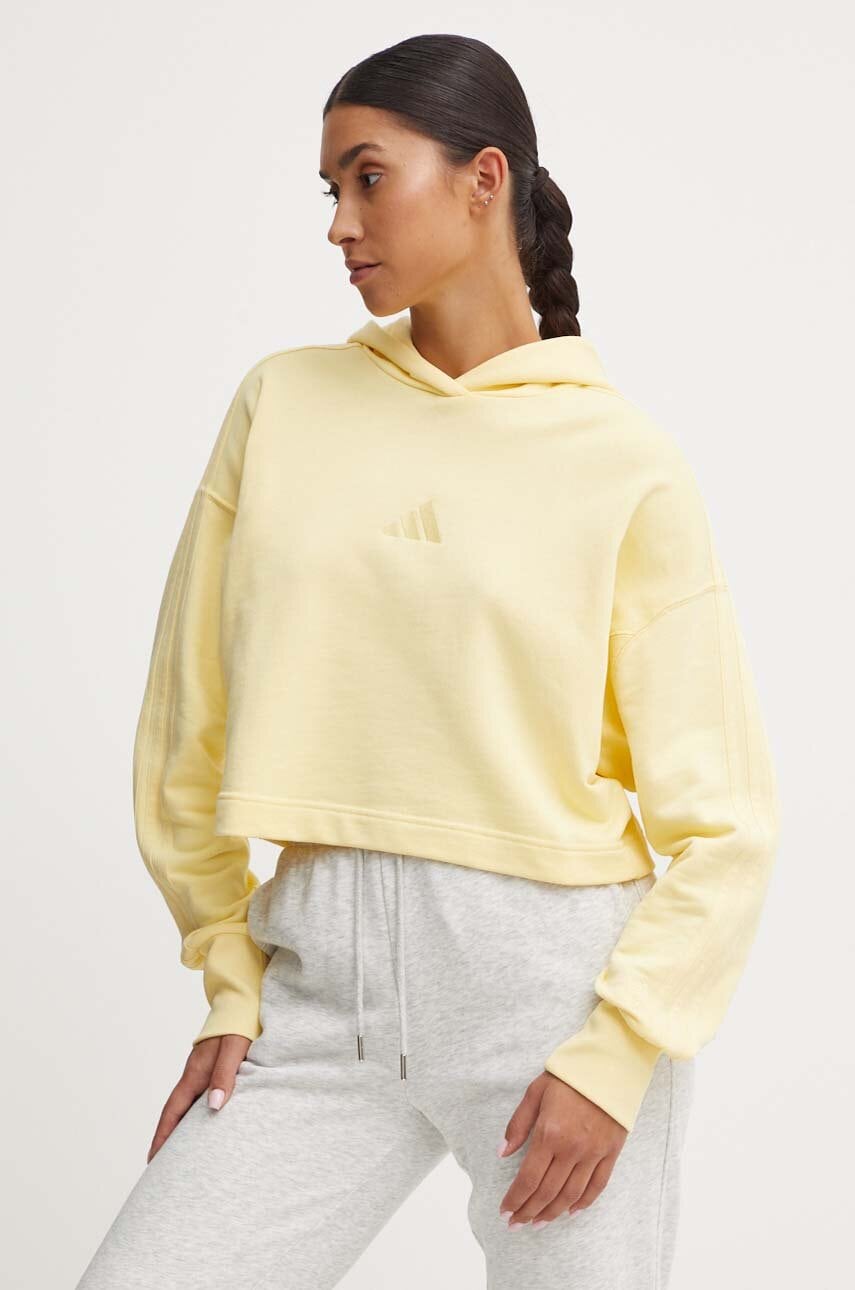 adidas bluza All SZN femei, culoarea galben, cu glugă, neted, IY6853