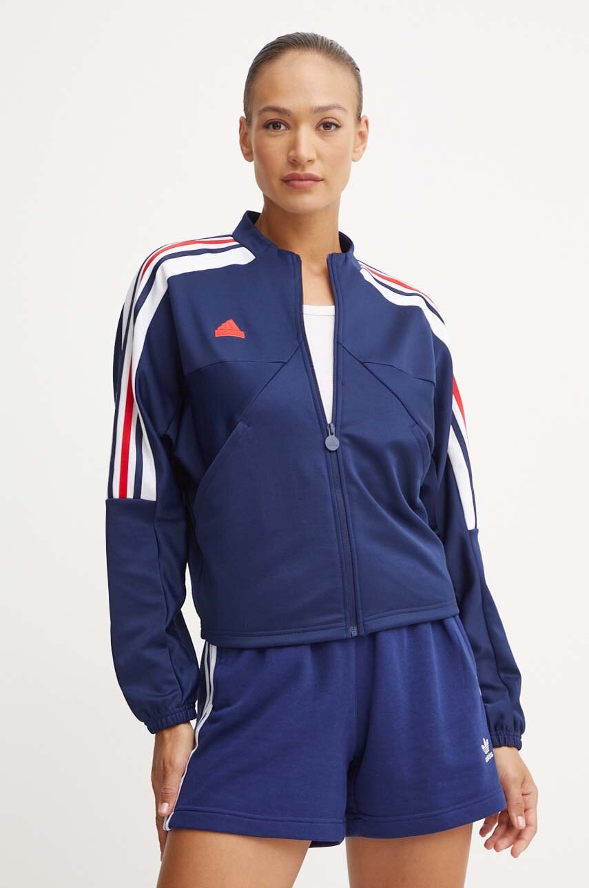 adidas bluza Tiro femei, culoarea albastru marin, cu imprimeu, IZ2054