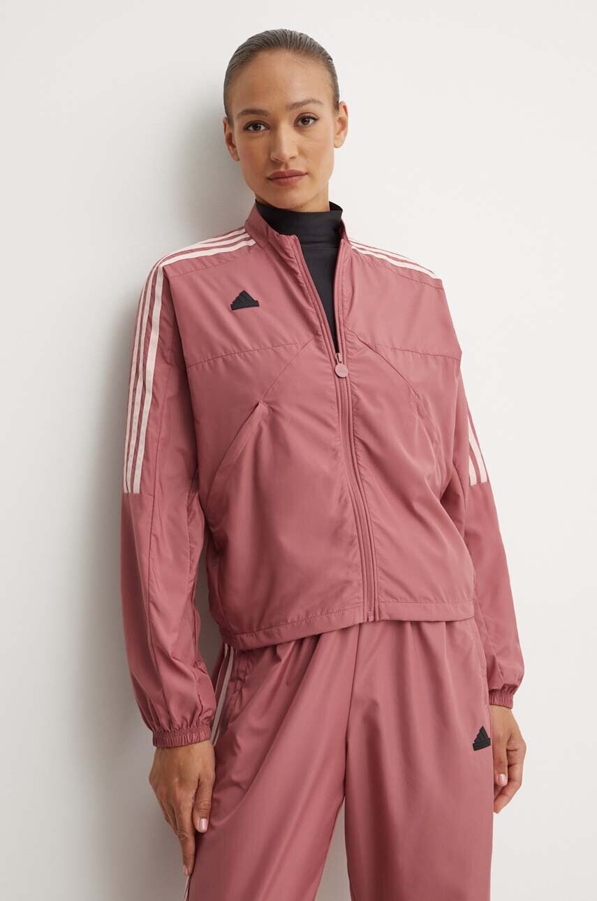 adidas geaca Tiro femei, culoarea roz, de tranzitie, oversize, JJ4663