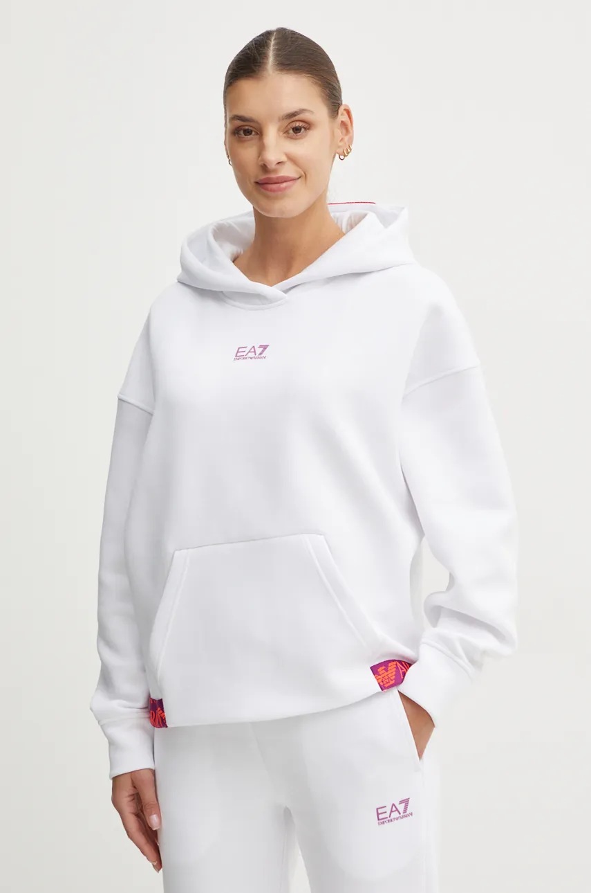 

Суичър EA7 Emporio Armani в бяло с качулка с изчистен дизайн TJUXZ.6DTM19, Бял