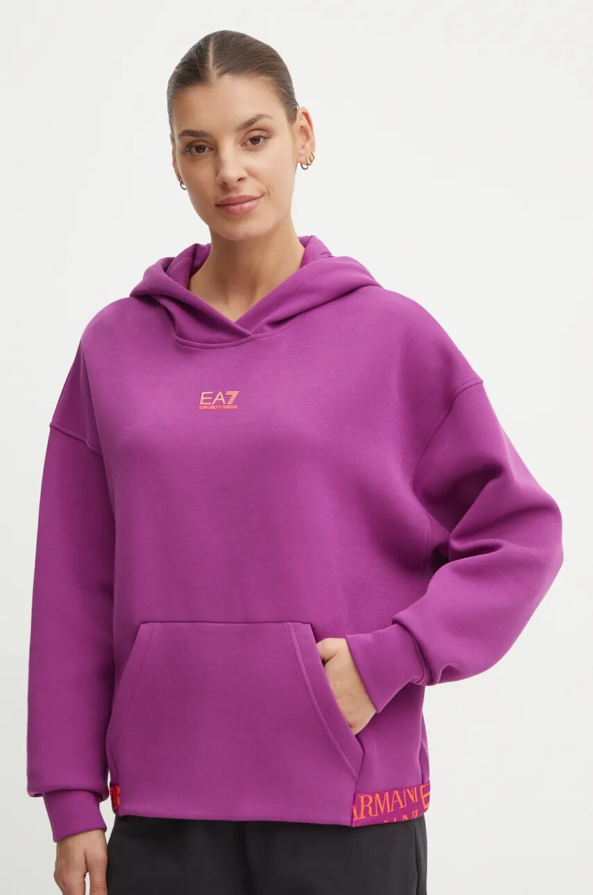 EA7 Emporio Armani bluza femei, culoarea roz, cu glugă, cu imprimeu, TJUXZ.6DTM19
