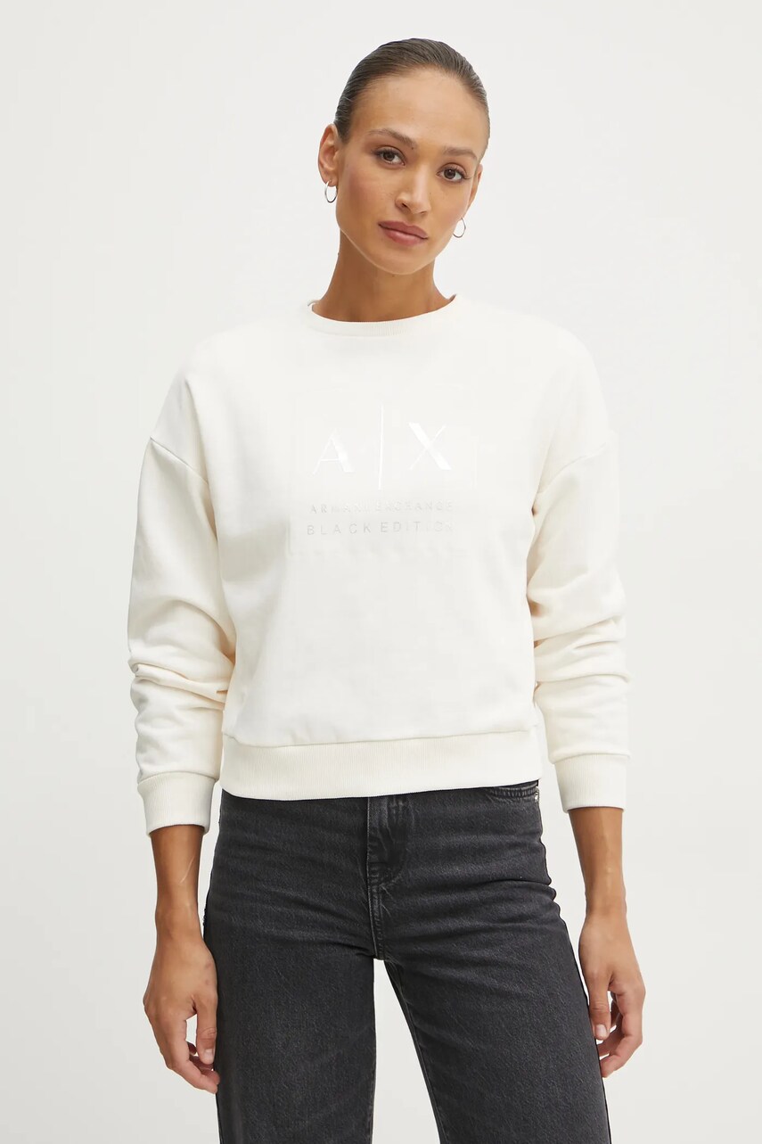Levně Mikina Armani Exchange dámská, béžová barva, s potiskem, XW000006 AF10172